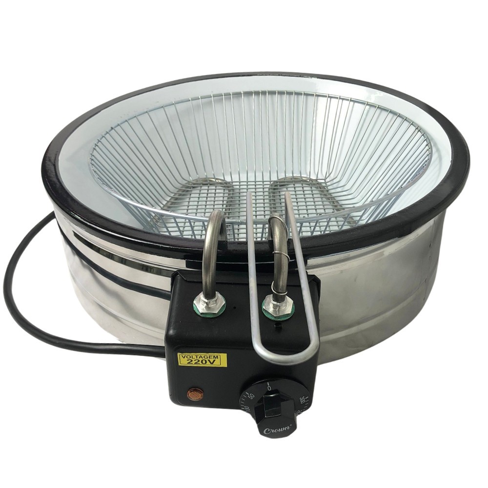Fritadeira Industrial Elétrica 7 Litros Redonda Tacho Esmaltado Batata Coxinha Salgados