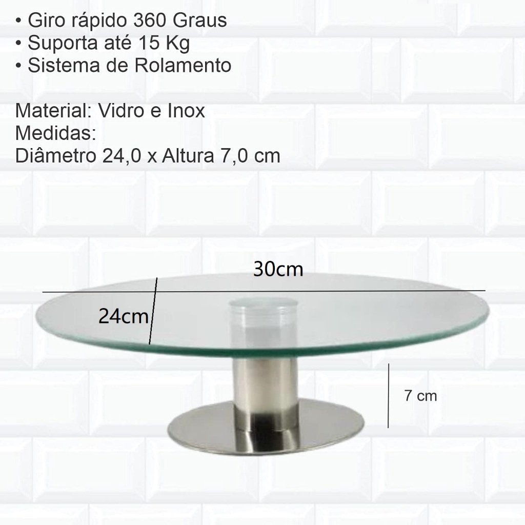 Boleira Plataforma Bailarina Confeitar 30CM Vidro Com Base Bolo Giratória Utensilio Para Cozinha