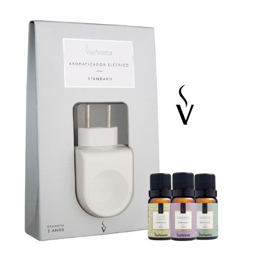 Kit Aromatizador Difusor elétrico Standard + 3 Essências Via Aroma - (Bamboo, Lavanda e Capim Limão) em Oferta na Shopee