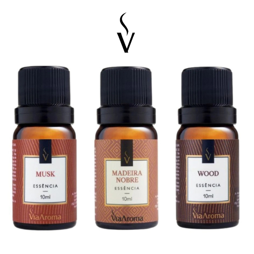 Kit 3 Essências Amadeiradas (Musk/Maderia Nobre/Wood) Via Aroma 10ml - para Difusores e Aromatizadores em Oferta na Shopee