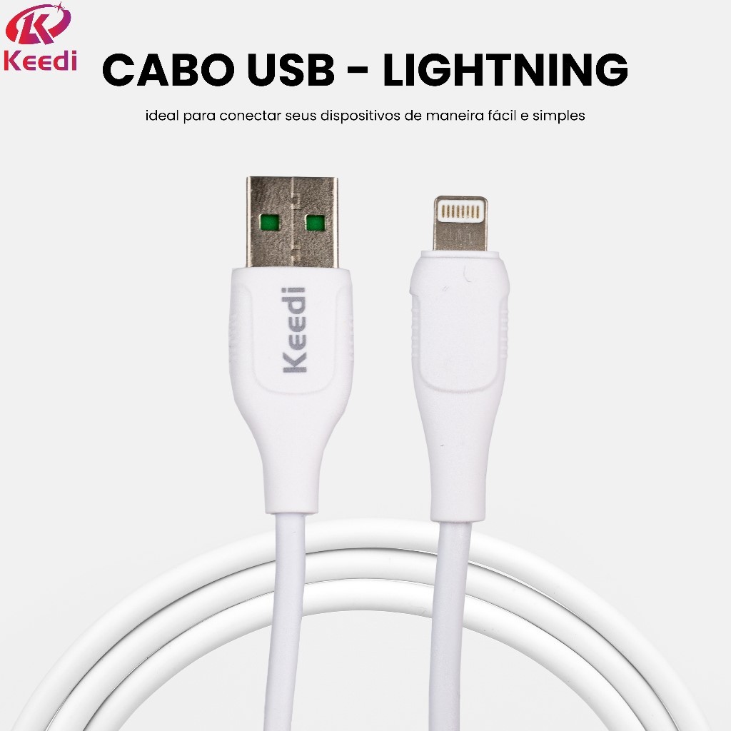 Cabo Universal USB 1M Keedi Lightning V8 Tipo C em Oferta na Shopee