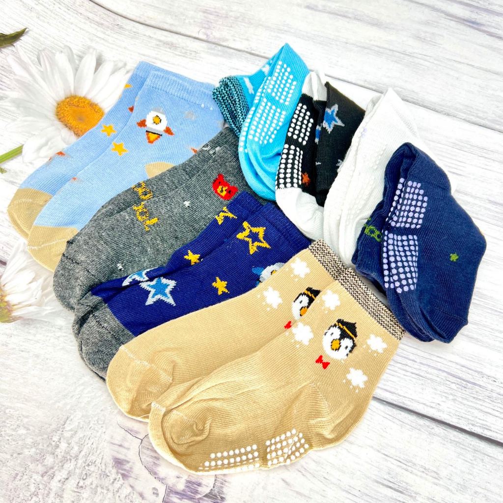 KIT 6/12 Pares de Meias Infantil Menino Masculino Estampada Com Antiderrapante