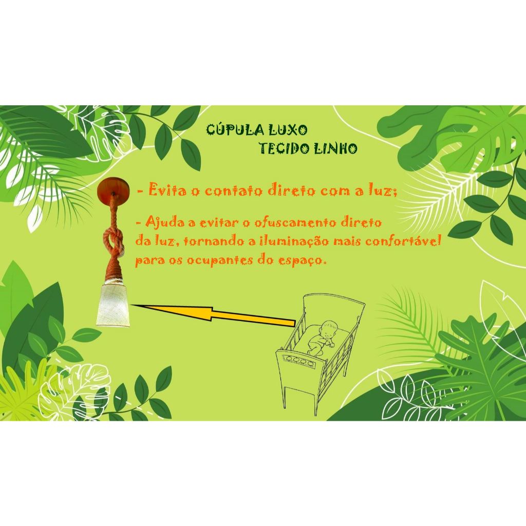 Luminária SAFARI COM CÚPULA TECIDO e macaquinho quarto infantil