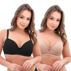 Kit 2 Sutiã Plus Size Básico Reforçado de Microfibra Com Bojo e Aro Com Alças Ajustáveis