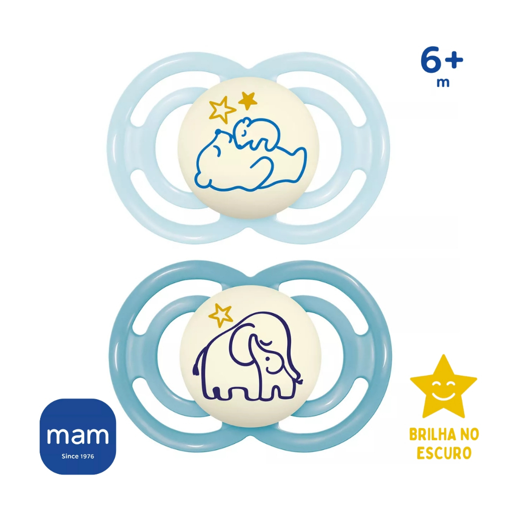 Chupeta MAM Perfect Night 6+ M Brilha Escuro Meninos Azul em Oferta na Shopee