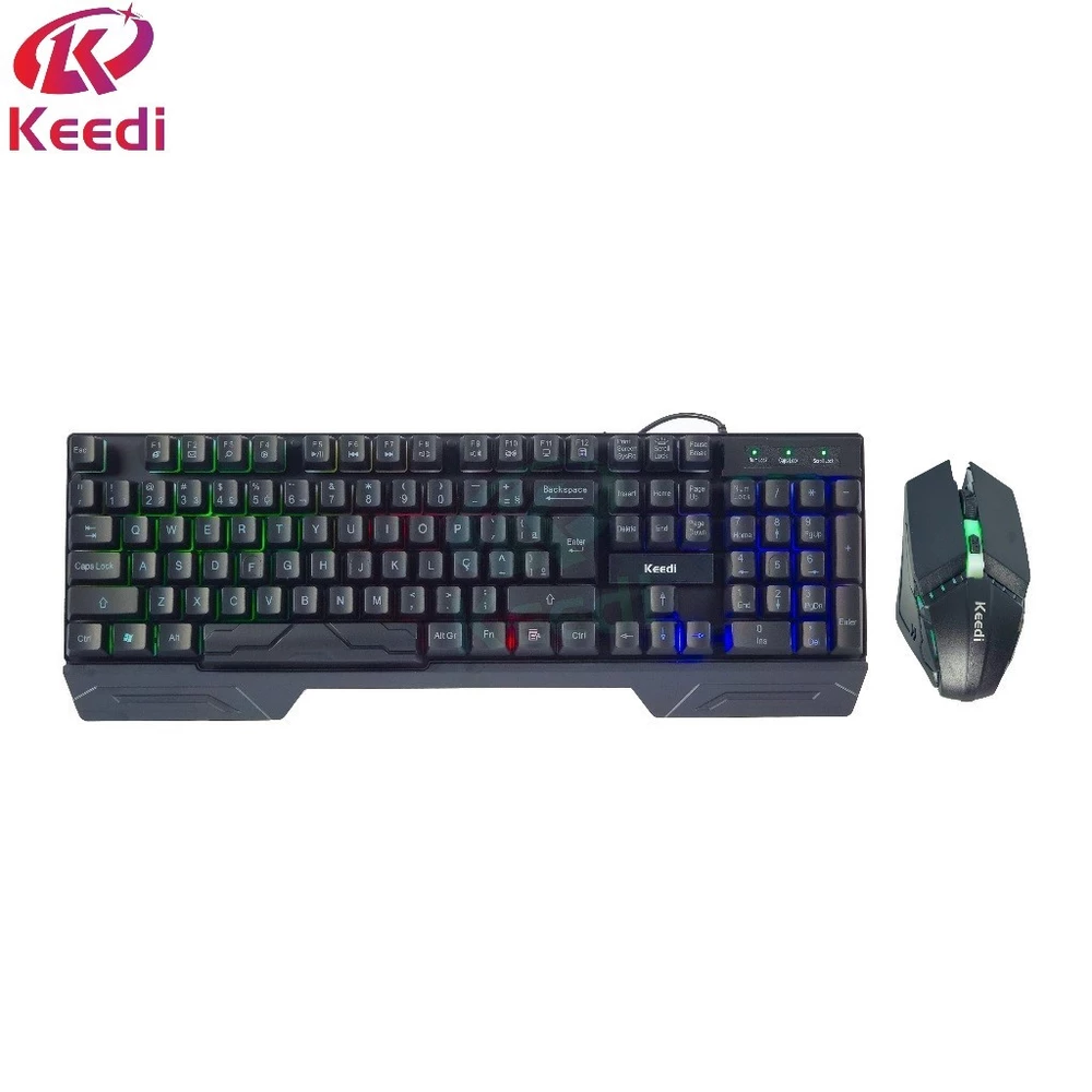 Kit Teclado Mouse com Fio Gamer RGB Keedi TEC808