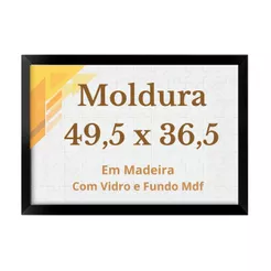Quadro 49,5x36,5 Com Vidro P/Quebra Cabeça 500 Pçs Moldura Madeira Com Vidro e Fundo MDF 36,5x49,5