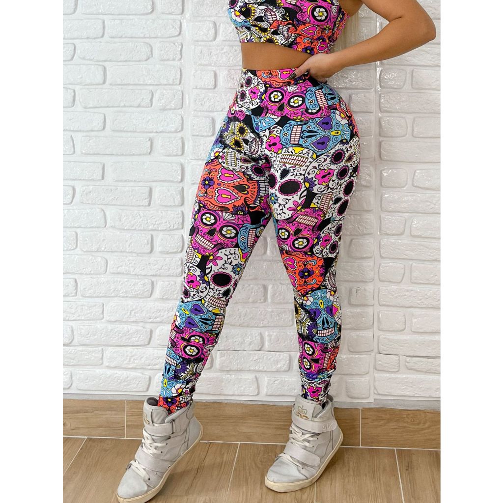 Calça Legging Caveira Estampada Roupa De Academia em Oferta na Shopee