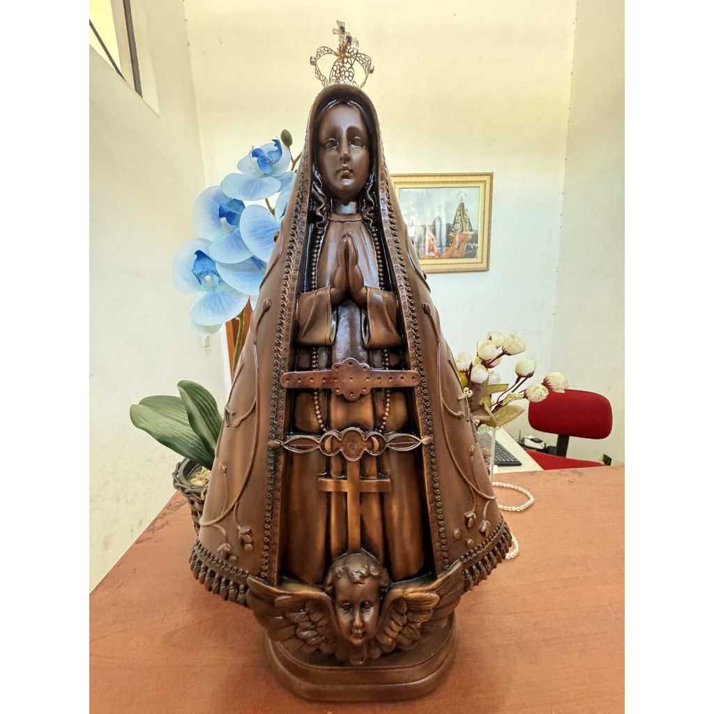 Imagem Nossa Senhora Aparecida 50cm com coroa de metal imagem nossa sra  barroca cor madeira