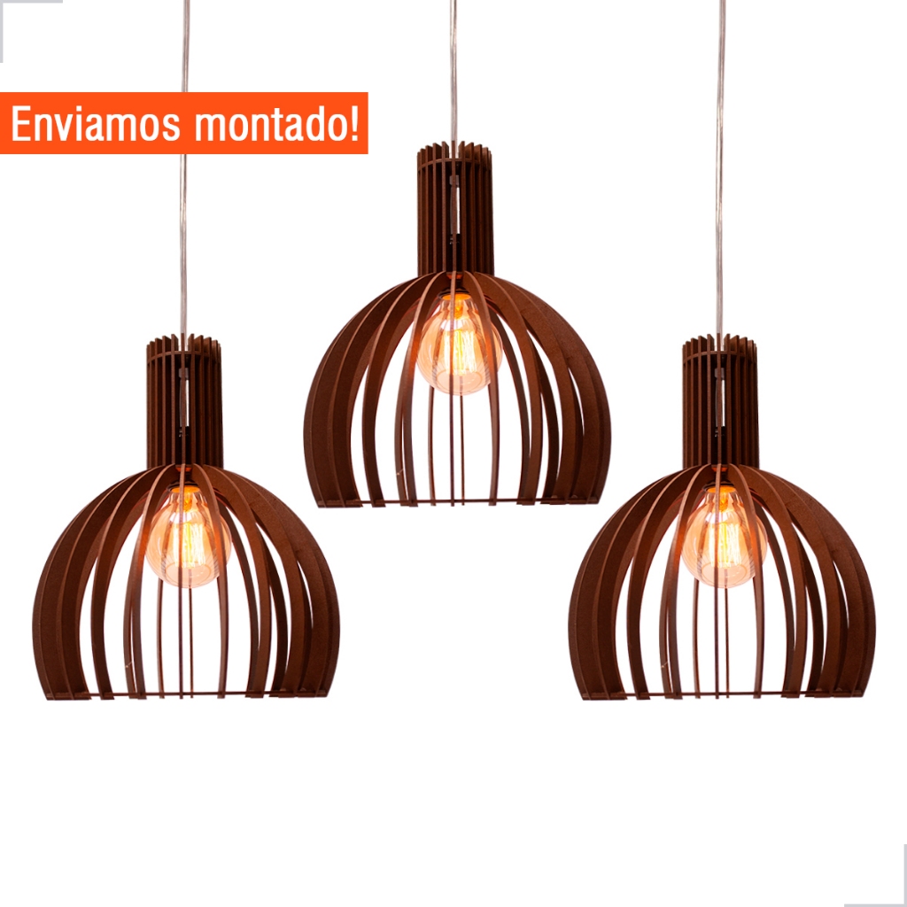 kit 3 Pendente Luminária de teto lustre para qualquer ambiente em MDF Enviamos MONTADO!