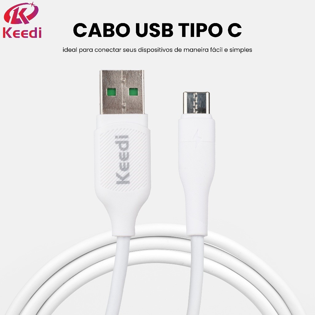 Cabo USB 3.0A Carregamento Rápido Tipo C V8 Iphone Keedi em Oferta na Shopee