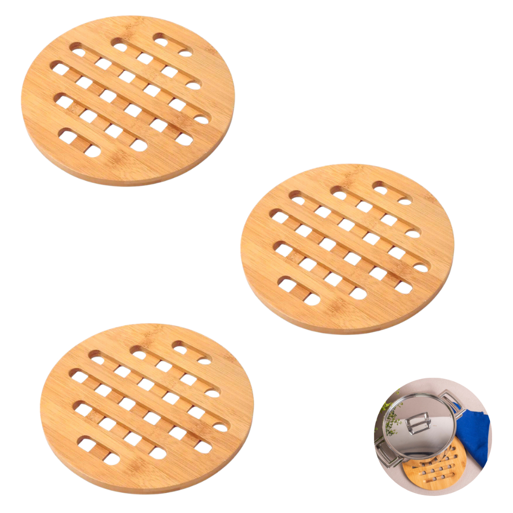 Descanso de Panela Descanso para Panelas de Bambu Eco Kicthen Kit 3 Unidades