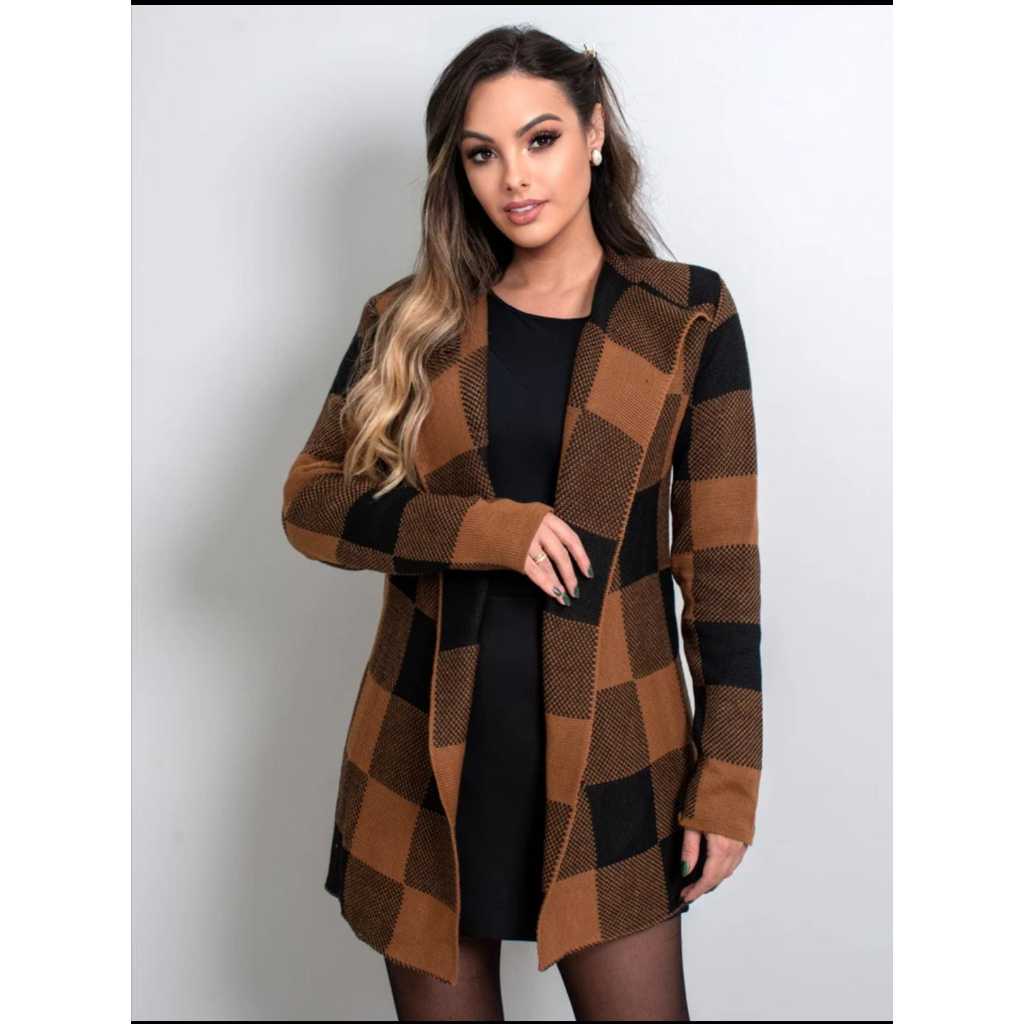 CASACO FEMININO XADREZ MODA INVERNO em Oferta na Shopee