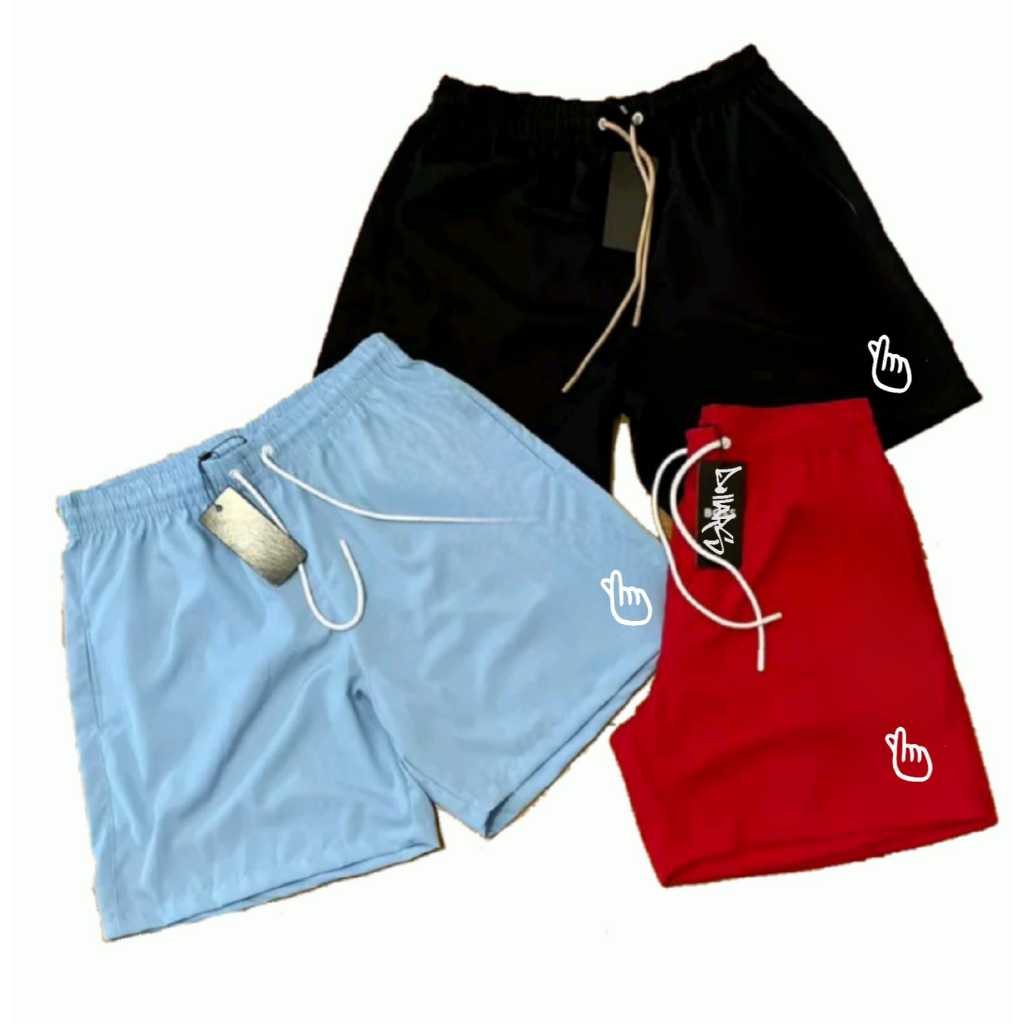 CONJUNTO KIT 3 BERMUDA SHORTS TACTEL ELASTANO DOLLARS PRAIA VERÃO SURF OFERTA COMBO