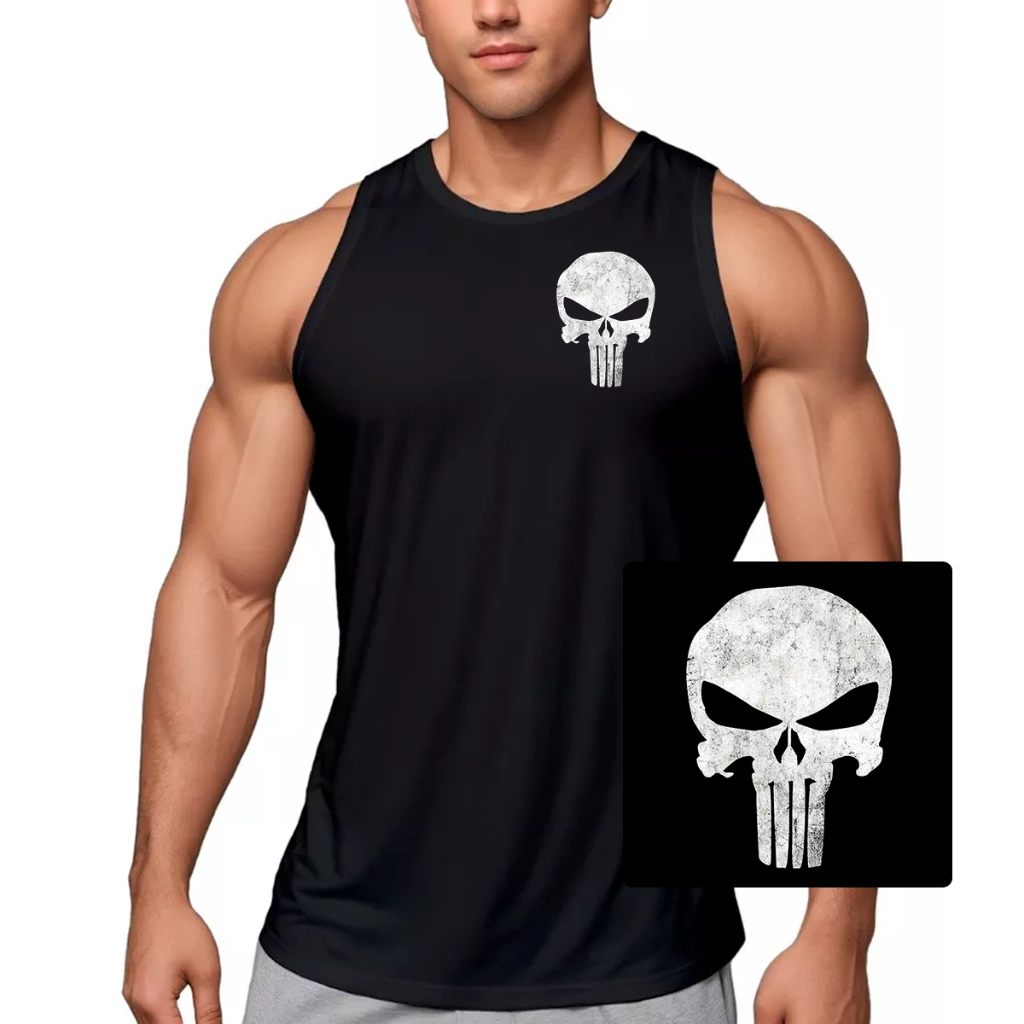 Camiseta Regata Dry Fit Masculina Justiceiro Treino Academia Musculação Muscle Fit