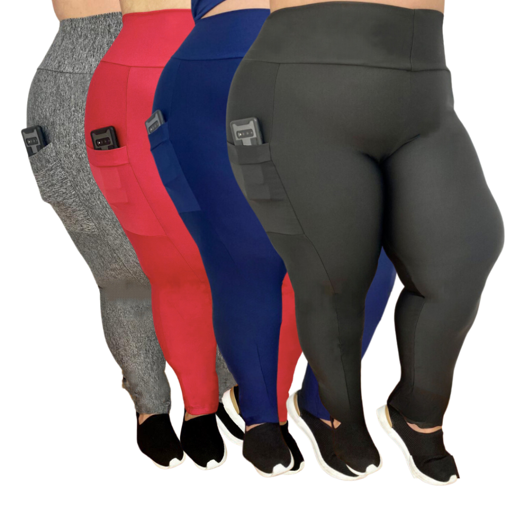Kit 4 Calças leggings feminino Plus Size com bolso GG XGG EXGG Legging Fitness modelo curv...