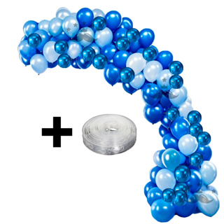 Kit 125 Balões Bexigas Azul Royal + Azul Claro + Azul Metalizado + Fita para Arco Desconstruído em Oferta na Shopee