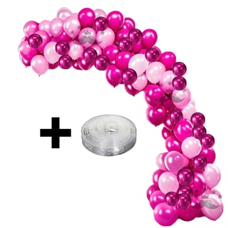 Kit 125 Balões Bexigas Rosa Pink + Rosa Claro + Rosa Metalizado + Fita para Arco Desconstruído em Oferta na Shopee