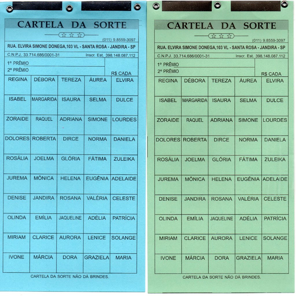 Cartela de RIFA com 50 Nomes  Cartela da Sorte Com 2 Nomes de Sorteios
