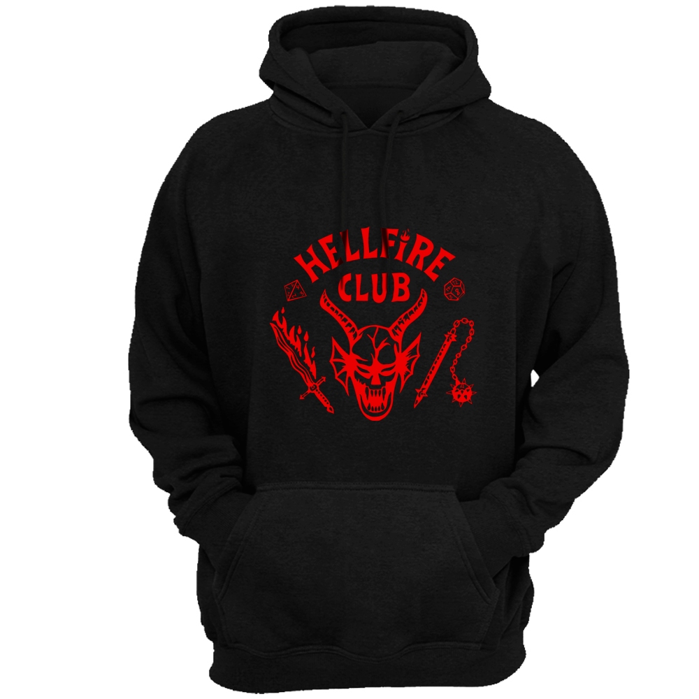 Blusa Moletom Hellboy Club Stranger Things Unissex Preto com Capuz Canguru