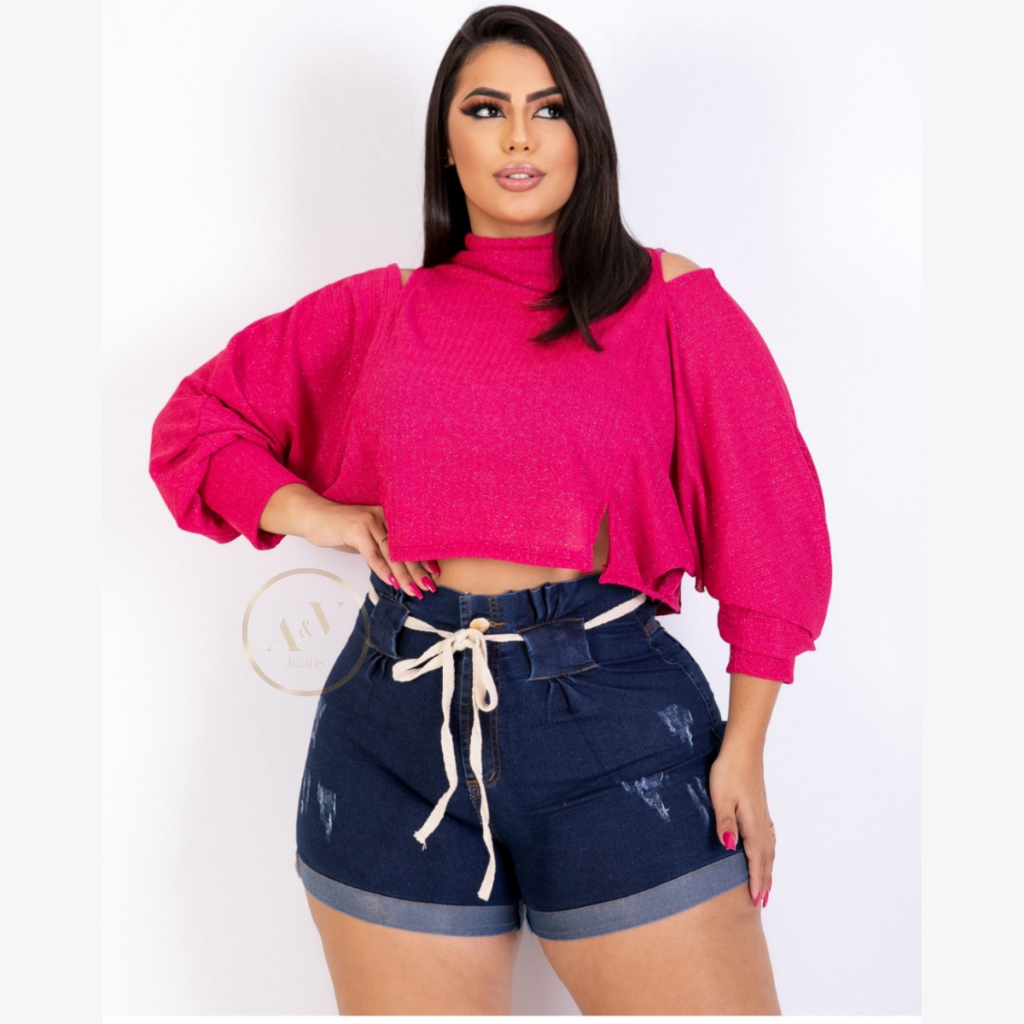 Short Jeans Feminino Plus Size Desfiado Com Lycra Tamanhos Grandes em Oferta na Shopee