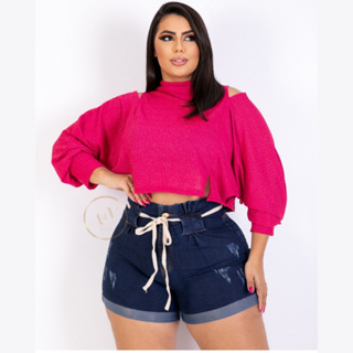 Short Jeans Feminino Plus Size Desfiado Com Lycra Tamanhos Grandes em Oferta na Shopee