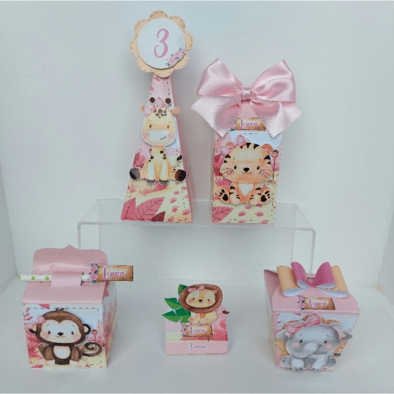 Kit Festa Clássico - Safari Menina - Festa Infantil - Lembrancinhas - Caixinhas Personalizadas - Papelaria Personalizada