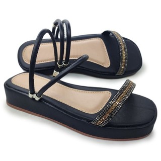 Sandália Feminina Flat Casual Strass 2em1 Salto 4 cm Envio Imediato
