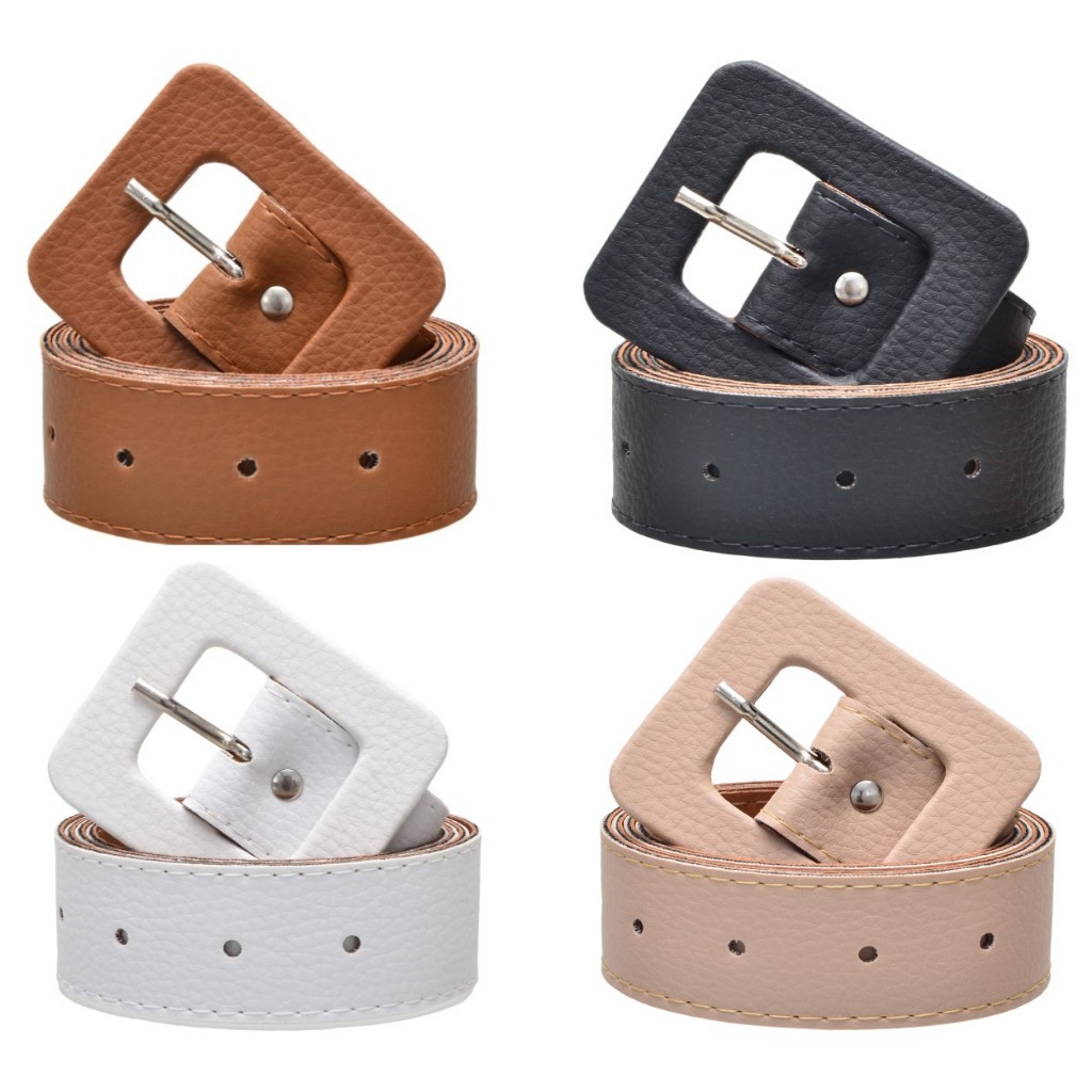 Kit 4 Cinto Feminino Plus Size 1,40 cm Cintos Fivela Quadradinha Moda e Elegância em Couro Sintético em Oferta na Shopee