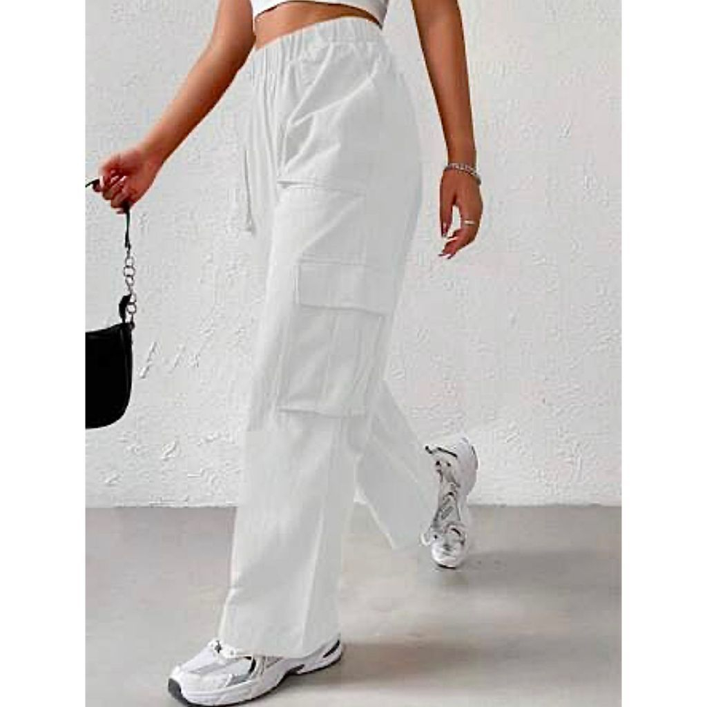 calça cargo estilo skate branca unissex akatista com 5 bolsos