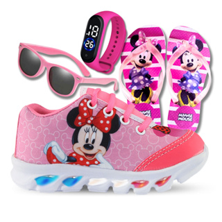 Kit Tênis Minnie Menina Com Led Infantil Passeio Confortável + Chinelo,Relógio e Óculos presente dia das crianças em Oferta na Shopee