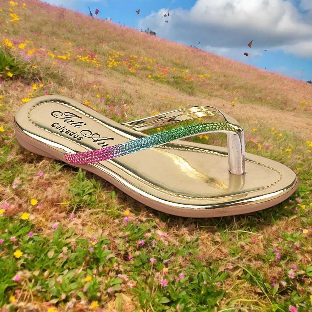 Rasteira Infantil Rasteirinha Colorida Casual Chinelo Strass Brilho Confortável Moda em Oferta na Shopee