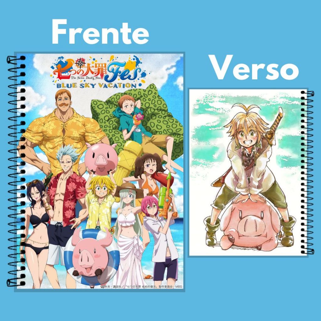 Caderno Personalizado Anime Nanatsu no Taizai (The Seven Deadly Sins) - 1, 10, 15 e 20 Matérias.