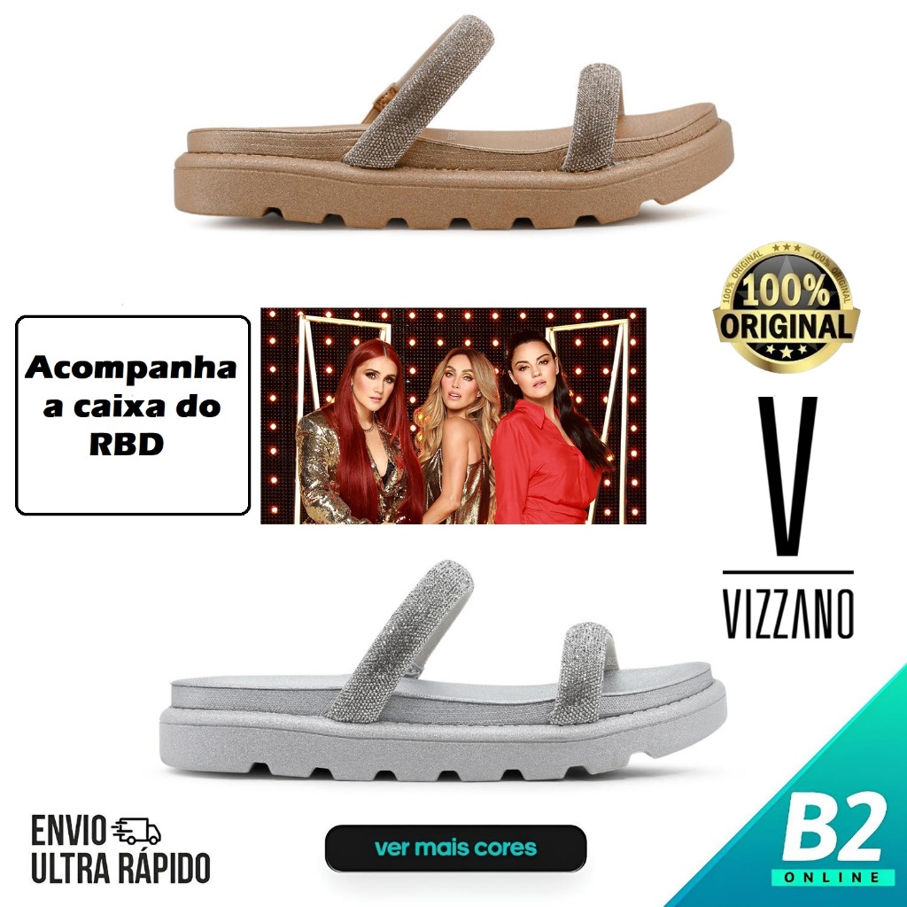 Sandália Papete Vizzano Strass Feminina Acompanha a Caixa do RBD Original com Nota Fiscal - Women Shoes