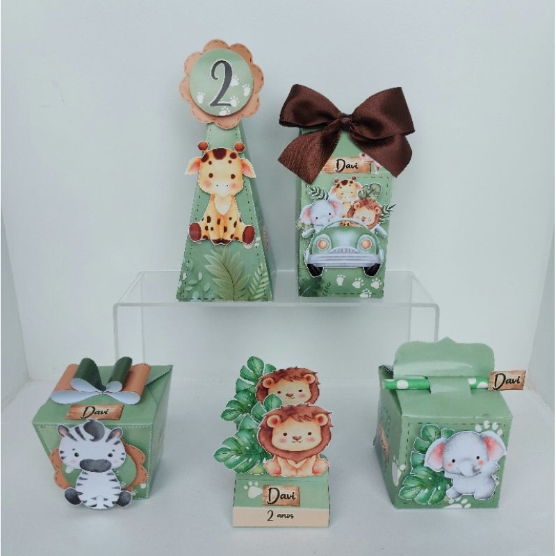 Kit Festa Clássico - Safari Menino - Festa Infantil - Lembrancinhas Personalizadas - Caixinhas Personalizadas - Papelaria Personalizada