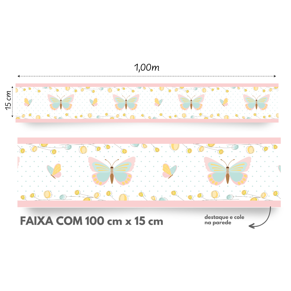 Faixas Adesivas De Parede Borboleta - Papel de Parede Quarto Infantil Menina