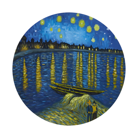 Painel Festa Infantil Redondo Noite Estrelada Sobre o Ródano Pintura Van Gogh + Arco, Suporte incluso. Fazemos personalizado com qualquer tema. Confeccionado em Lona fosca, impressão de alta resolução. cenário Circular p/ Decoração