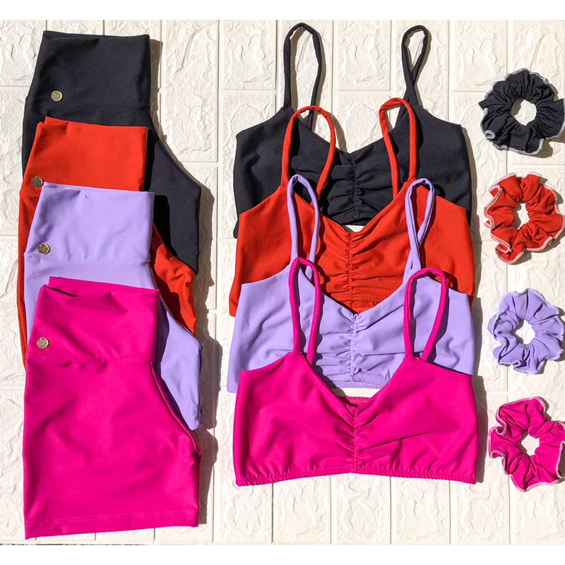 conjunto academia poliamida empina bumbum short + top alcinha