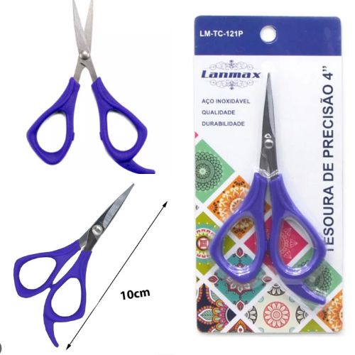 Tesoura Lanmax Precisão 4" Ponta Reta Roxa - LM- TC -121 P - 10cm