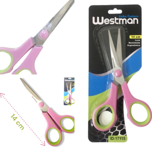 Tesoura Westman 5.5 Multi-Uso com Cabo Soft 14 cm - 17115 - Rosa com Verde - Reta em Oferta na Shopee