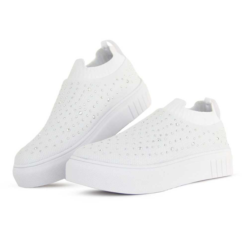 Tenis Meia Casual Feminino Branco com strass tenis feminino meia casual com strass Tênis calca facil