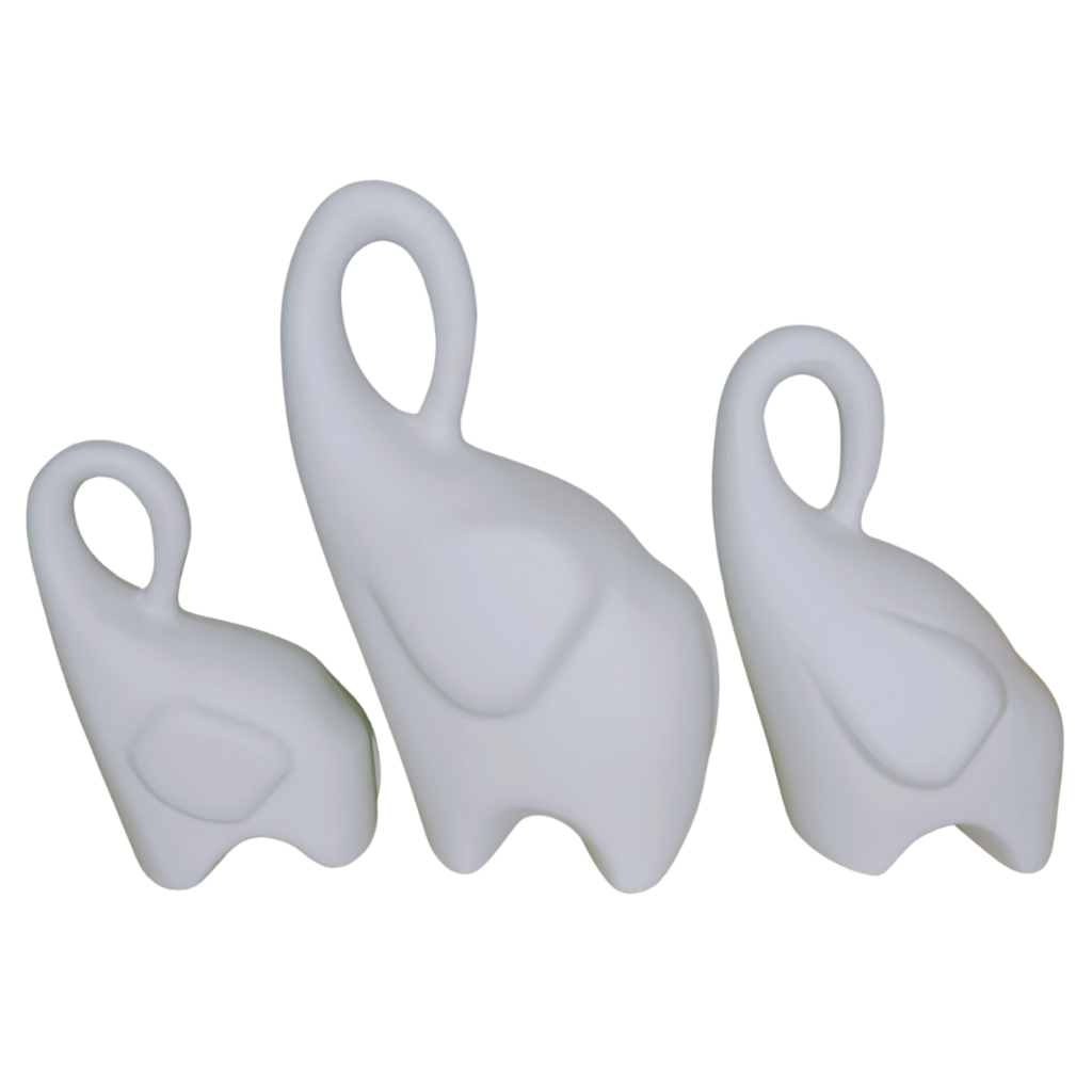 Trio de Elefante elefantes decorativo dourado, preto, Off white.