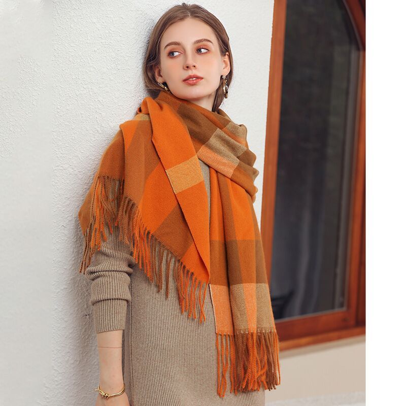 Cachecol Lenço de caxemira outono e inverno xale feminino cachecol xadrez de borla espessado para todos os jogos para manter o calor Com Franja 240G