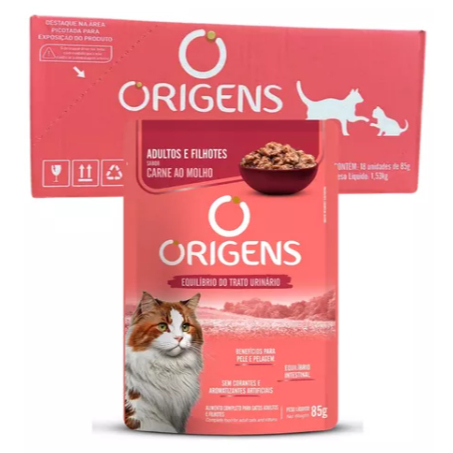 Sachê Origens Petisco Premium Especial Gato Adulto E Filhote Sabor Carne Ao Molho - CX 18 Unidades
