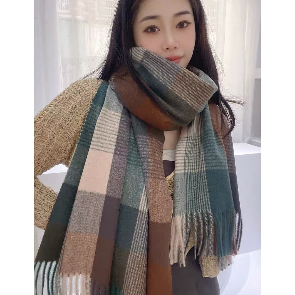 2024 Novo Cachecol Xadrez Classico Quadriculada Pashmina Lenço Xale Feminina Com Franjas De 250g Grosso Presente