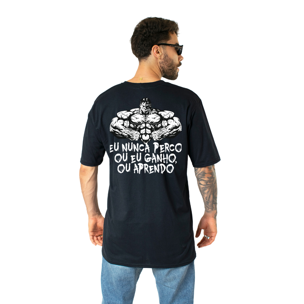 Camiseta Oversized Academia Eu Nunca Perco Frase Estilosa Treino Confortavel