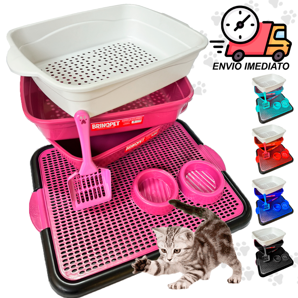 Kit Caixa de Areia Para Gato Higiênica Pá coletora Pet Comedouro Bebedouro Gato Sanitário Pet Tapete