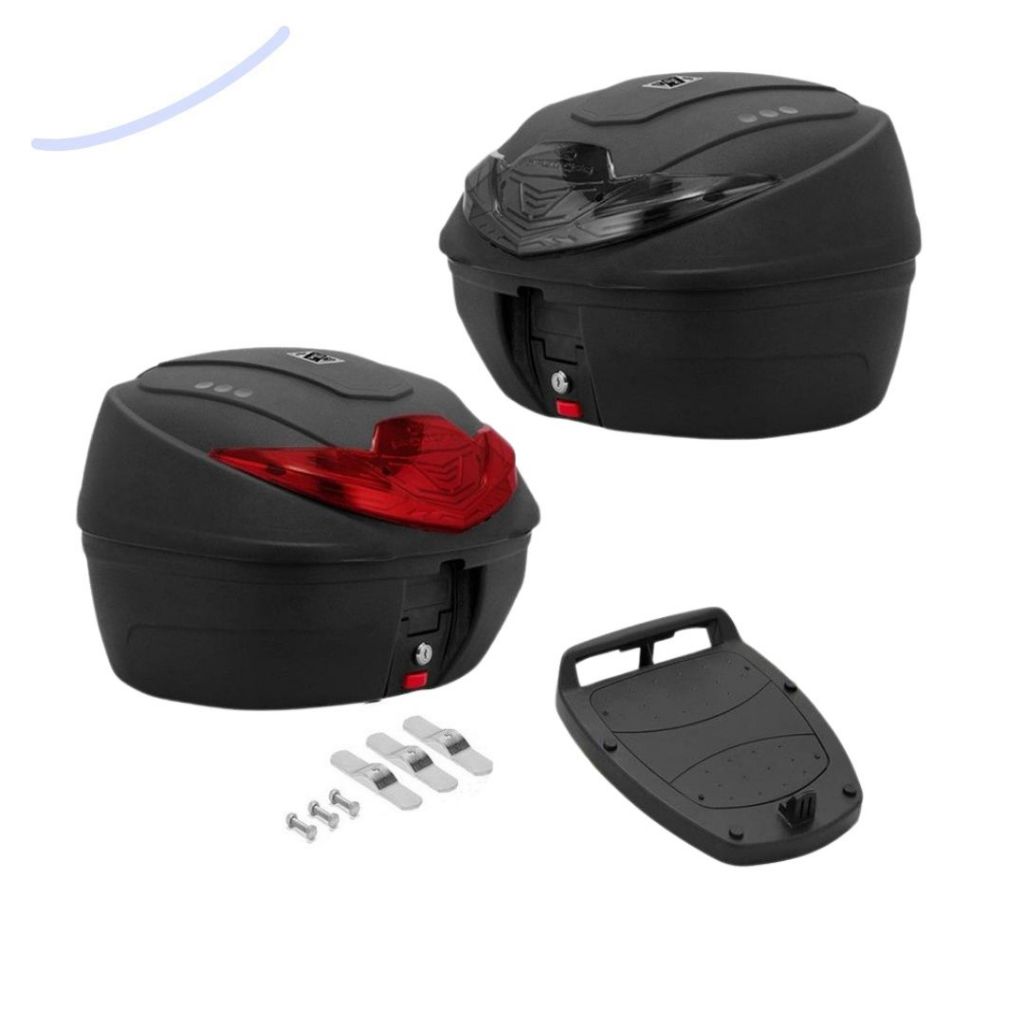 Bau Bauleto Para Moto 35 Litros Pro Tork Universal Completo Novo Fume / Vermelho / Cristal