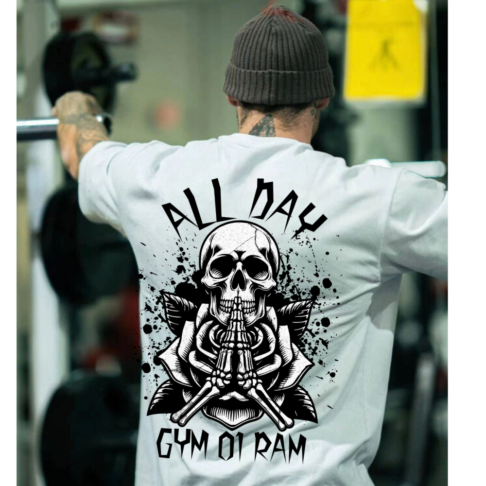 Camiseta Oversized Caveira Treino All Day Estilosa Academia Confortavel Blusao Moda Academia