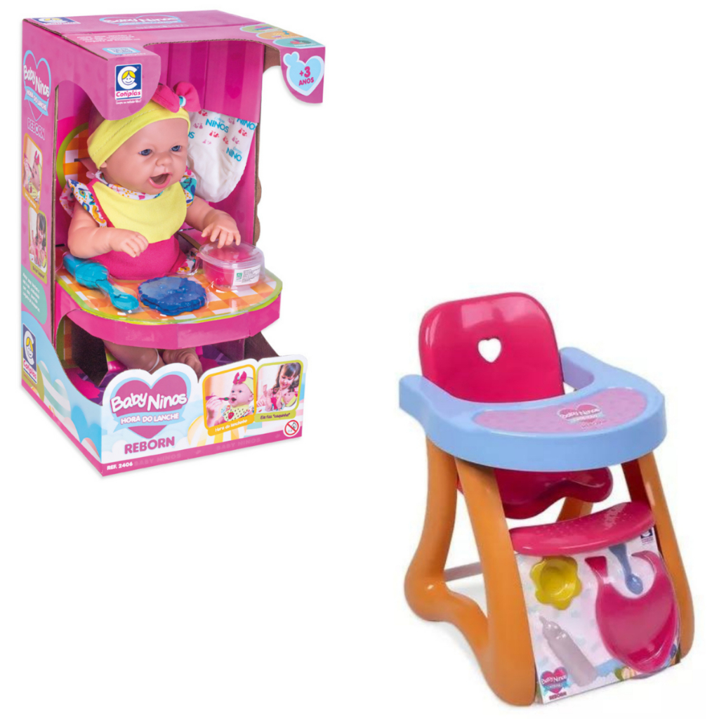 Kit Boneca Baby Ninos Hora do Lanche e Cadeirão de Papinha Baby Ninos - Cotiplás